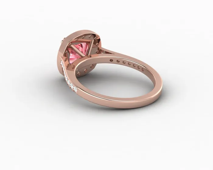 Sapheena Jewelry Rings Aureola 20 Ct Cushion Cut Halo Chatham Champagne Peach Sapphire Engagement Ring with Side Stones