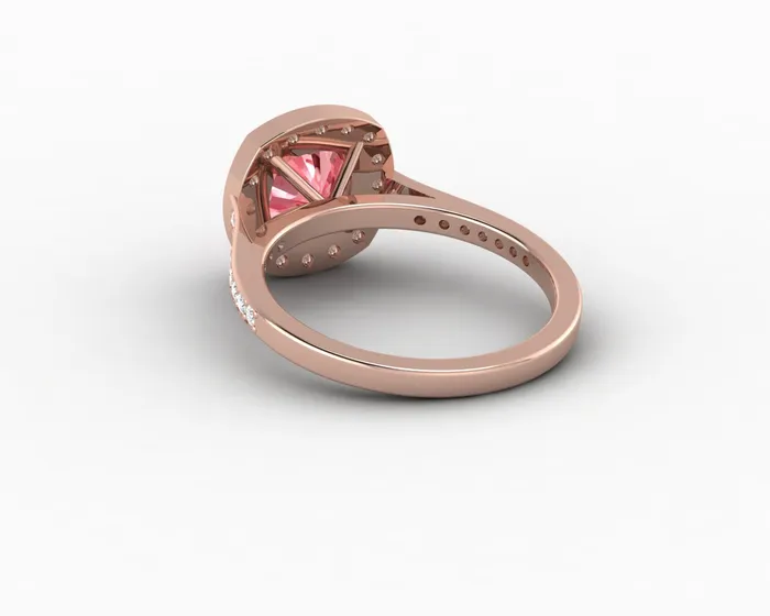 Sapheena Jewelry Rings Aureola 20 Ct Cushion Cut Halo Chatham Champagne Peach Sapphire Engagement Ring with Side Stones
