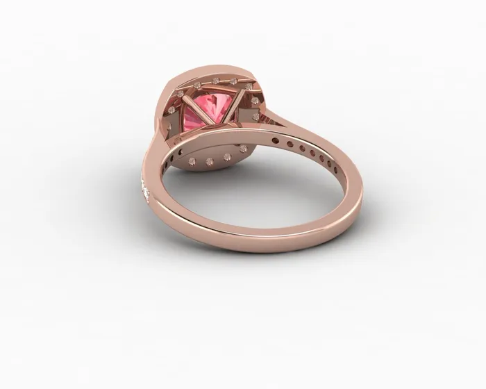 Sapheena Jewelry Rings Aureola 20 Ct Cushion Cut Halo Chatham Champagne Peach Sapphire Engagement Ring with Side Stones