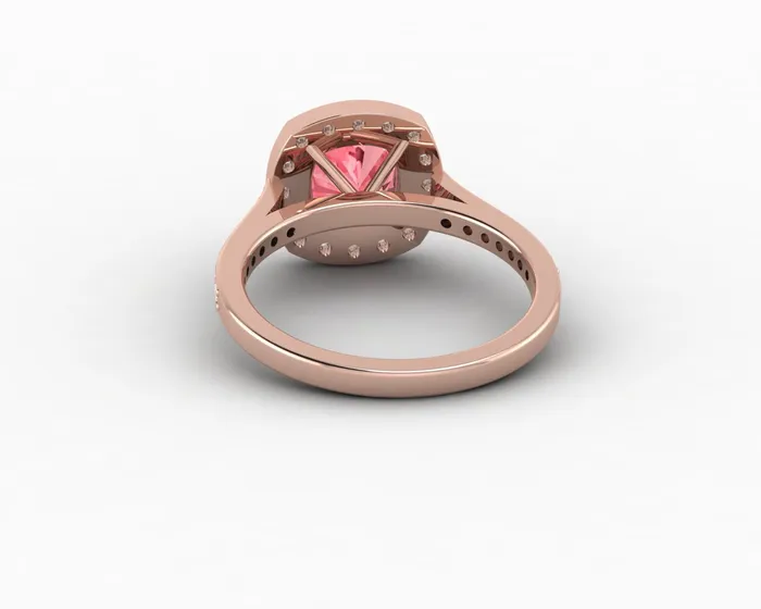 Sapheena Jewelry Rings Aureola 20 Ct Cushion Cut Halo Chatham Champagne Peach Sapphire Engagement Ring with Side Stones