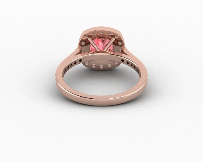 Sapheena Jewelry Rings Aureola 20 Ct Cushion Cut Halo Chatham Champagne Peach Sapphire Engagement Ring with Side Stones