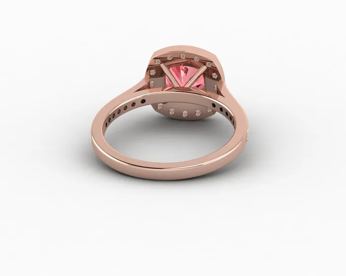 Sapheena Jewelry Rings Aureola 20 Ct Cushion Cut Halo Chatham Champagne Peach Sapphire Engagement Ring with Side Stones