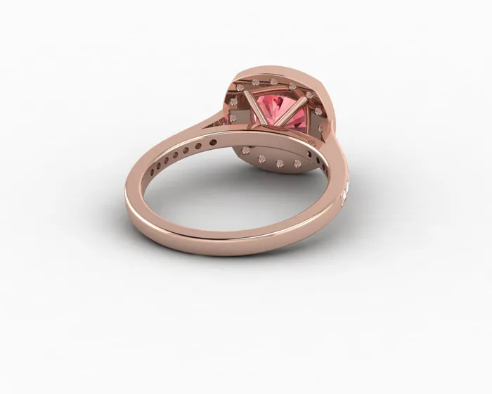 Sapheena Jewelry Rings Aureola 20 Ct Cushion Cut Halo Chatham Champagne Peach Sapphire Engagement Ring with Side Stones