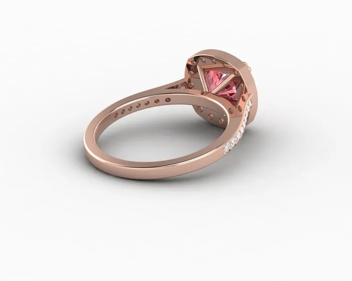 Sapheena Jewelry Rings Aureola 20 Ct Cushion Cut Halo Chatham Champagne Peach Sapphire Engagement Ring with Side Stones