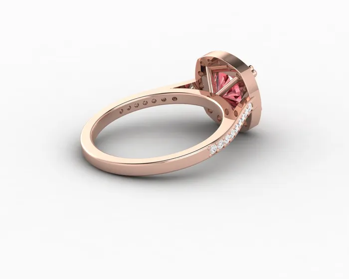 Sapheena Jewelry Rings Aureola 20 Ct Cushion Cut Halo Chatham Champagne Peach Sapphire Engagement Ring with Side Stones