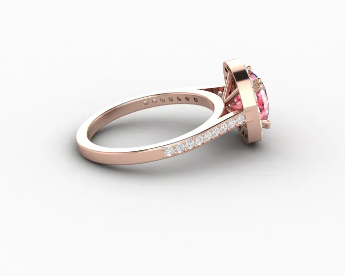 Sapheena Jewelry Rings Aureola 20 Ct Cushion Cut Halo Chatham Champagne Peach Sapphire Engagement Ring with Side Stones