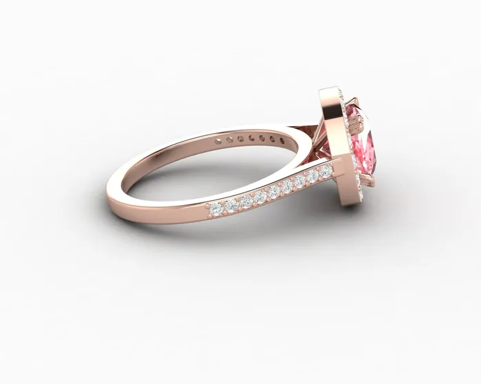 Sapheena Jewelry Rings Aureola 20 Ct Cushion Cut Halo Chatham Champagne Peach Sapphire Engagement Ring with Side Stones