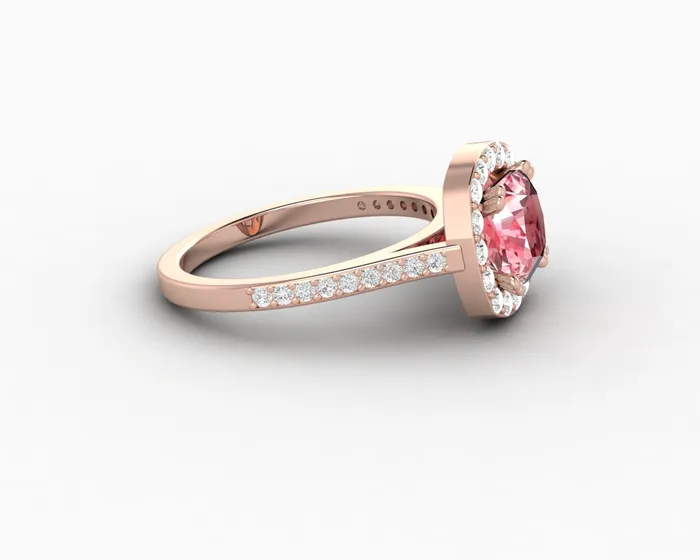 Sapheena Jewelry Rings Aureola 20 Ct Cushion Cut Halo Chatham Champagne Peach Sapphire Engagement Ring with Side Stones
