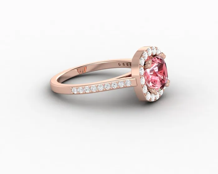 Sapheena Jewelry Rings Aureola 20 Ct Cushion Cut Halo Chatham Champagne Peach Sapphire Engagement Ring with Side Stones