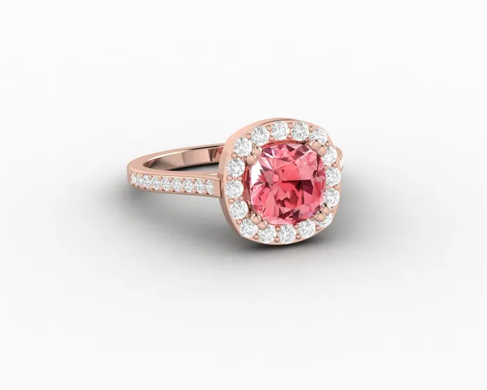 Sapheena Jewelry Rings Aureola 20 Ct Cushion Cut Halo Chatham Champagne Peach Sapphire Engagement Ring with Side Stones