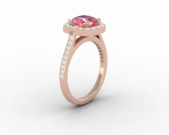 Sapheena Jewelry Rings Aureola 20 Ct Cushion Cut Halo Chatham Champagne Peach Sapphire Engagement Ring with Side Stones