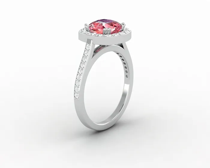 Sapheena Jewelry Rings Aureola 20 Ct Cushion Cut Halo Chatham Champagne Peach Sapphire Engagement Ring with Side Stones