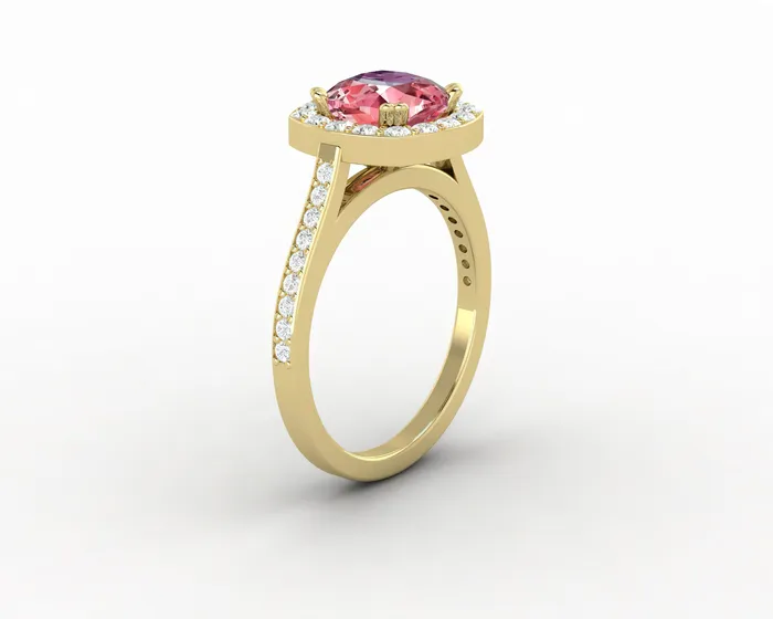 Sapheena Jewelry Rings Aureola 20 Ct Cushion Cut Halo Chatham Champagne Peach Sapphire Engagement Ring with Side Stones