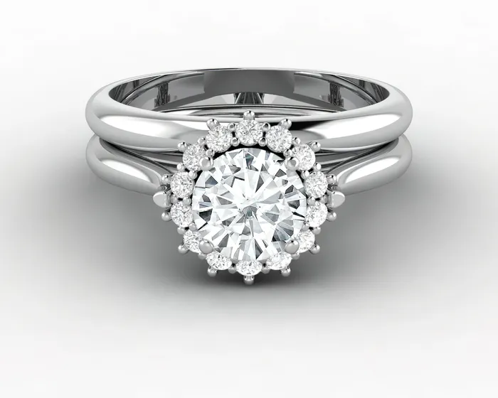 Sapheena Jewelry Rings Maia 10 Ct Round Cut Halo Bridal Set