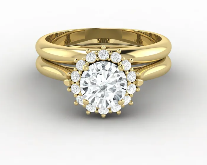 Sapheena Jewelry Rings Maia 10 Ct Round Cut Halo Bridal Set