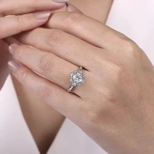 Saralynn 14K White Gold Bursting Halo Round Diamond Engagement Ring Setting Only GABRIEL CO Rings Saralynn 14K White Gold Bursting Halo Round Diamond Engagement Ring Setting Only GABRIEL CO Rings