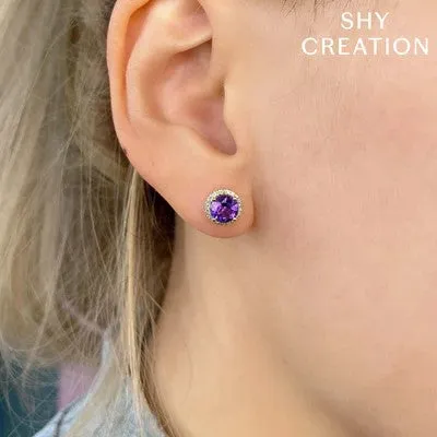 SHY CREATIONS 014CT DIAMOND 161CT AMETHYST STUD EARRING Earrings