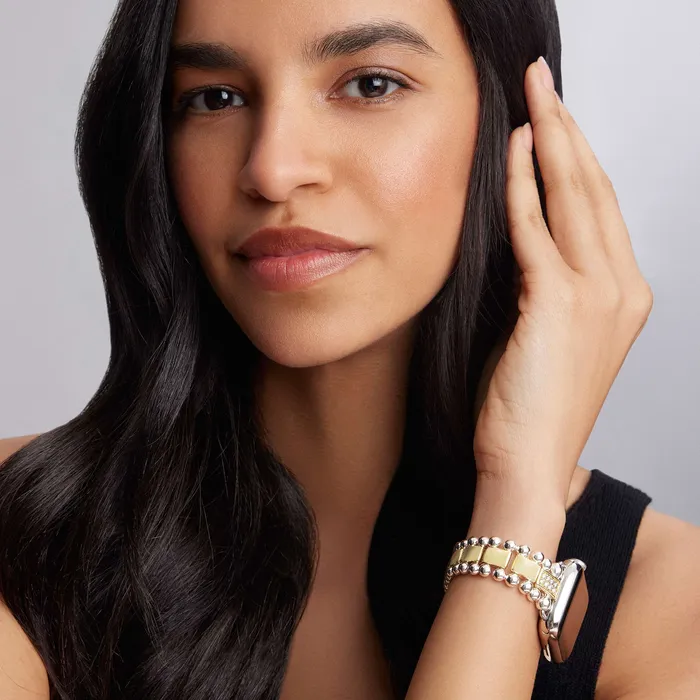 Smart Caviar 18K Gold and Sterling Silver Single Diamond Watch Bracelet3845mm LAGOS Bracelets