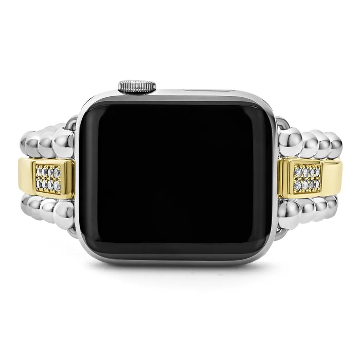 Smart Caviar 18K Gold and Sterling Silver Single Diamond Watch Bracelet3845mm LAGOS Bracelets