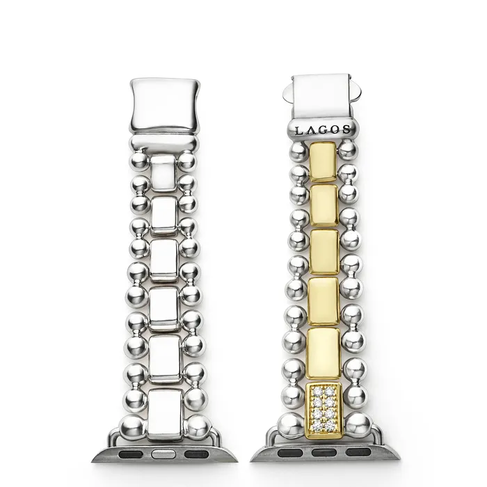 Smart Caviar 18K Gold and Sterling Silver Single Diamond Watch Bracelet3845mm LAGOS Bracelets