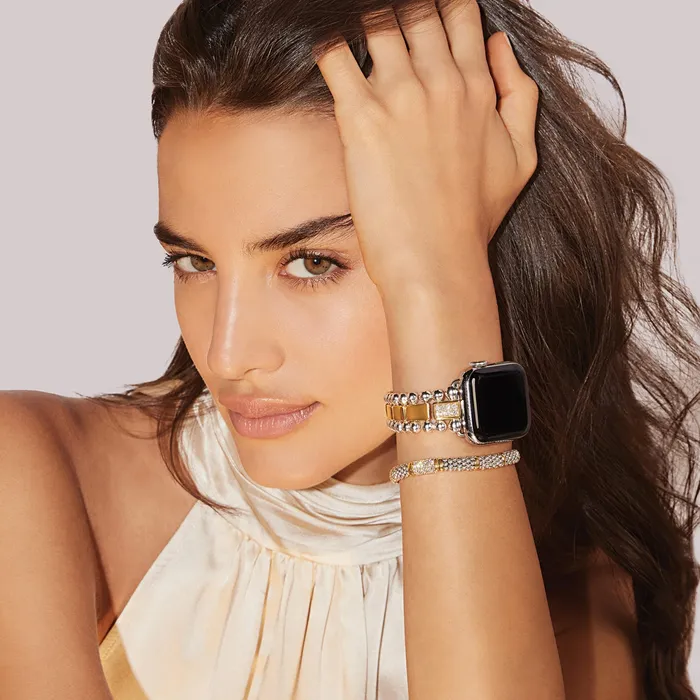 Smart Caviar 18K Gold and Sterling Silver Single Diamond Watch Bracelet3845mm LAGOS Bracelets