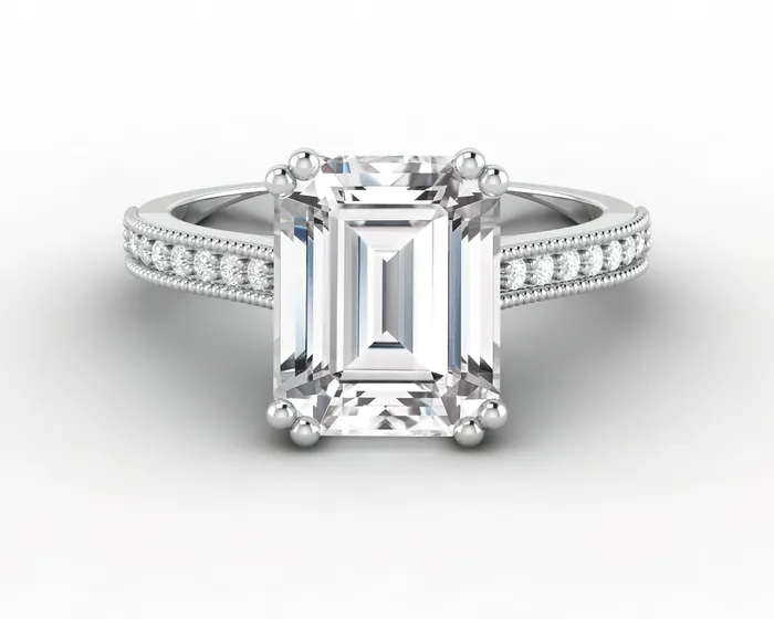 Thea 325 Ct Solitaire Emerald Cut Engagement Ring With Side Stones Sapheena Jewelry Rings