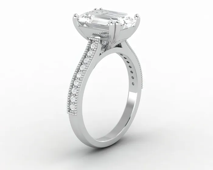 Thea 325 Ct Solitaire Emerald Cut Engagement Ring With Side Stones Sapheena Jewelry Rings