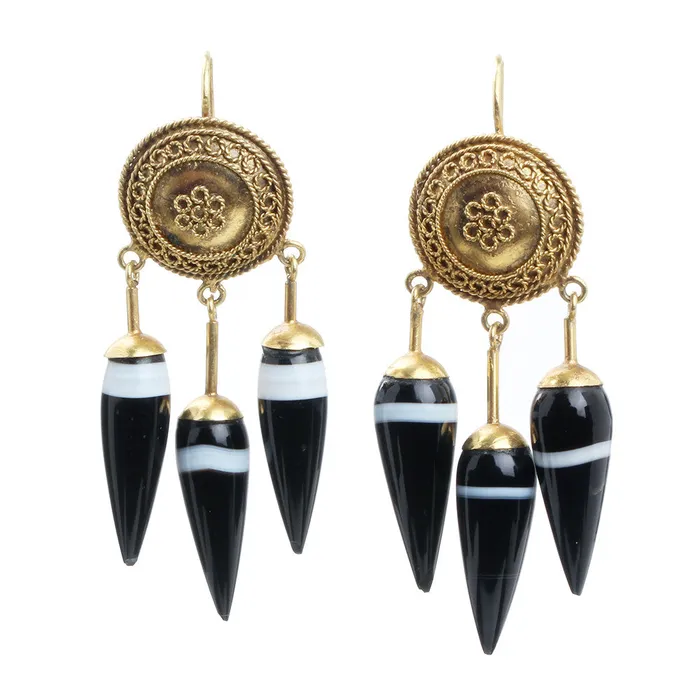 Two Pairs of Banded Agate Drop Earrings Bell Bird Antiques Earrings