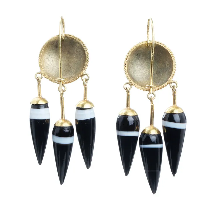 Two Pairs of Banded Agate Drop Earrings Bell Bird Antiques Earrings