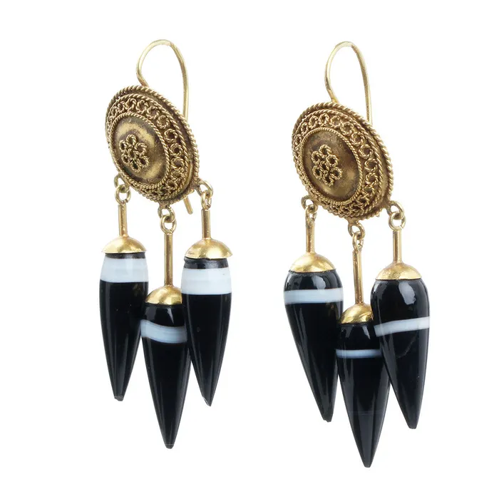 Two Pairs of Banded Agate Drop Earrings Bell Bird Antiques Earrings
