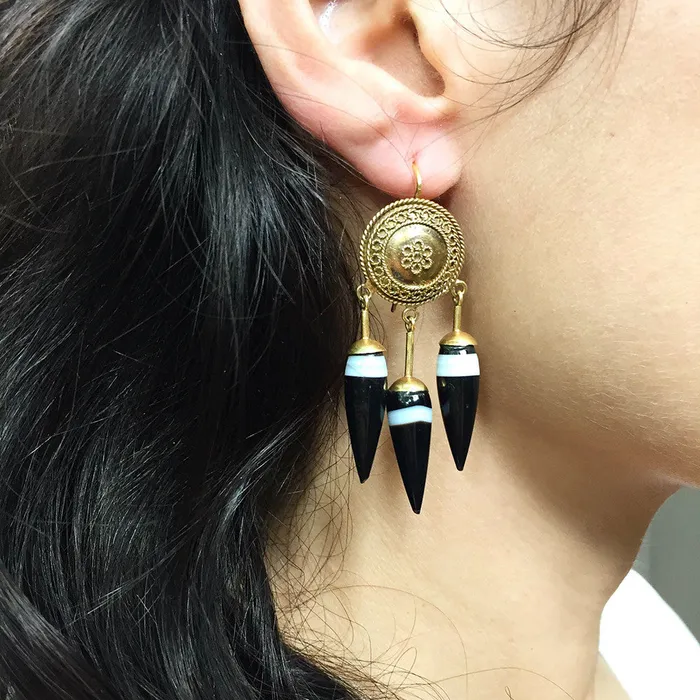 Two Pairs of Banded Agate Drop Earrings Bell Bird Antiques Earrings