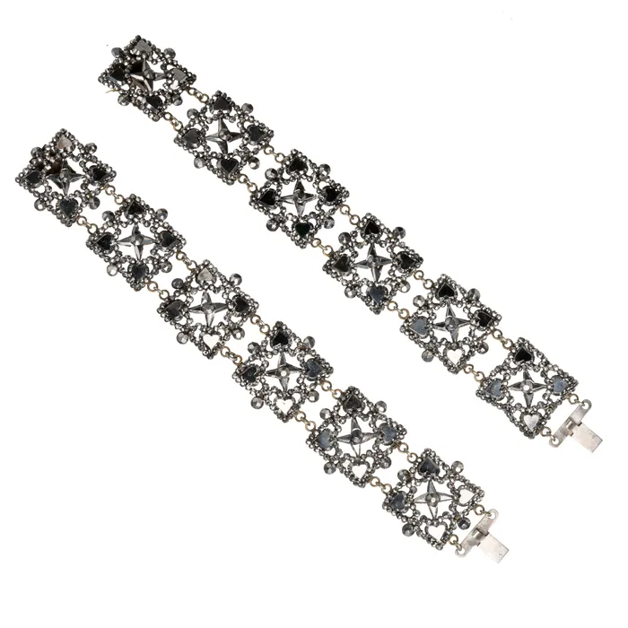 Victorian Era Cut Steel Matched Bracelet Set Bell Bird Antiques Bracelets