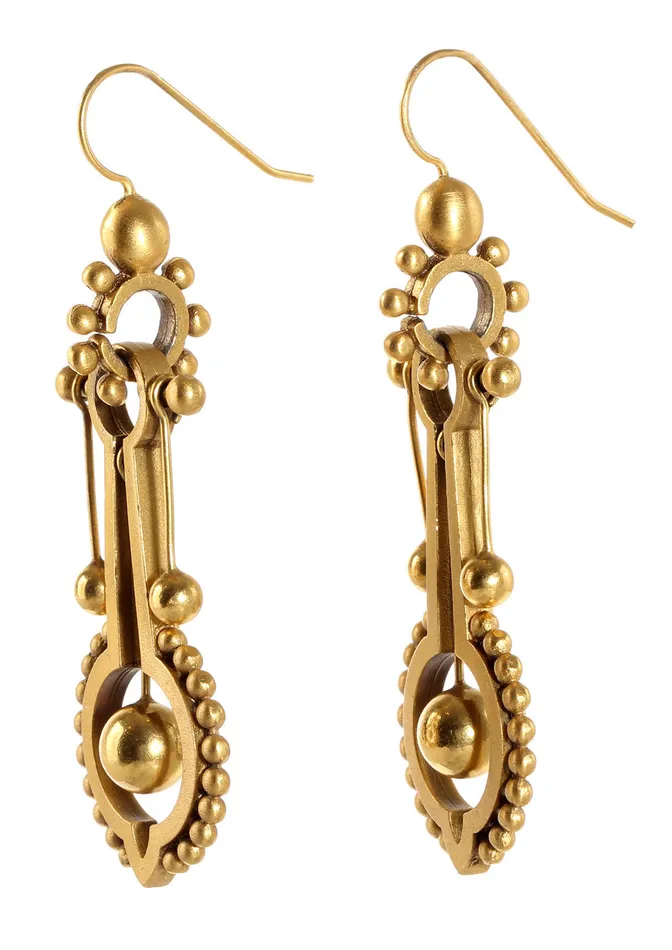 Victorian Long Gold Earrings Bell Bird Antiques Earrings