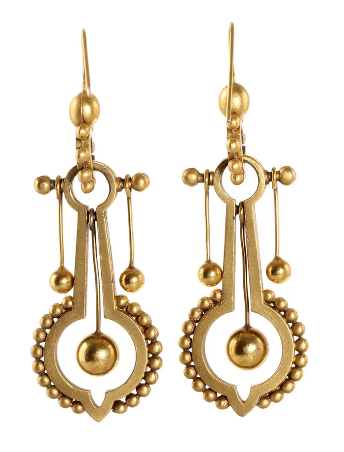 Victorian Long Gold Earrings Bell Bird Antiques Earrings